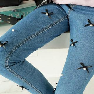 Ribbon-detail Skinny Jeans