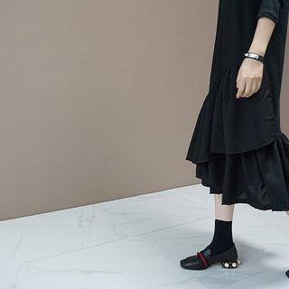 Round-neck Long-sleeve Tiered Dress