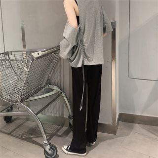 Cutout Long-sleeve Loose-fit Top / Plain Loose-fit Pants