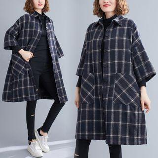 3/4-sleeve Plaid Button-up Shirt Jacket