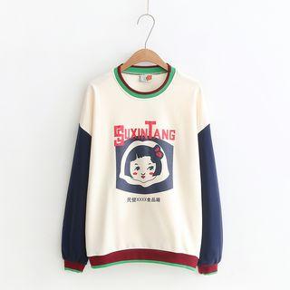 Color Block Cartoon Print Sweatshirt As Shown In Figure - One Size