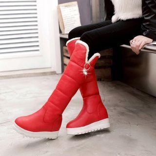 Platform Hidden-wedge Padded Fleece-lined Tall Boots
