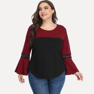 Plus Size Long-sleeve Two-tone T-shirt