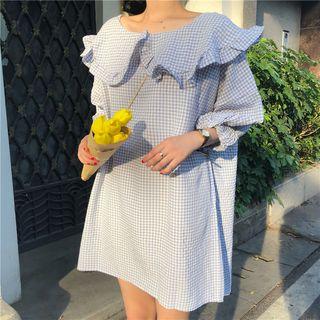 Ruffle Trim Collar 3/4-sleeve Dress