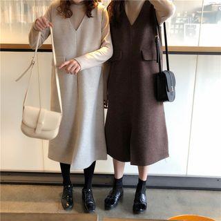 Turtleneck Top / Woolen Pocket Strap Dress