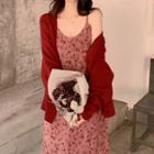 Long-sleeve Knit Cardigan / Sleeveless Floral Midi Dress