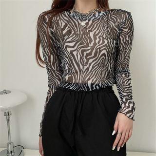Long-sleeve Zebra Printed Top Top - One Size