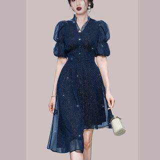 Short-sleeve Chiffon Sheath Dress