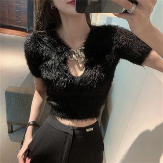 Furry Short-sleeve Crop Top - 2 Colors