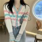 Heart Print Cropped Cardigan Light Blue & Pink Hearts - White - One Size