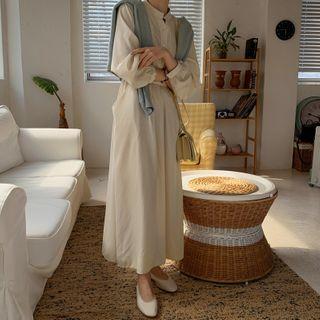 Open-placket Pleated-hem Shirtdress