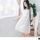 Short-sleeve Plain Lace Mini Dress
