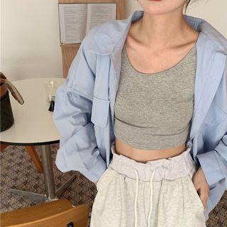 Lettering Oversized Shirt / Crop Tank Top / Drawstring Distressed Shorts