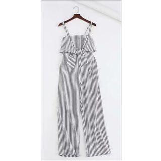 Spaghetti Strap Striped Tie-front Wide Leg Jumpsuit