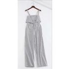 Spaghetti Strap Striped Tie-front Wide Leg Jumpsuit