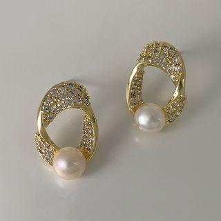 Freshwater Pearl Rhinestone Alloy Earring 1 Pair - 14k Gold - Pearl - White - One Size