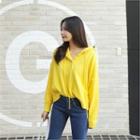 Hooded Button-front Knit Top