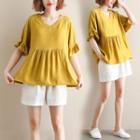 V-neck Elbow-sleeve T-shirt Curcumin - One Size