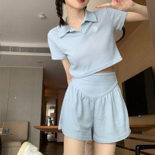 Short-sleeve Cropped Polo Shirt / Sweatshorts