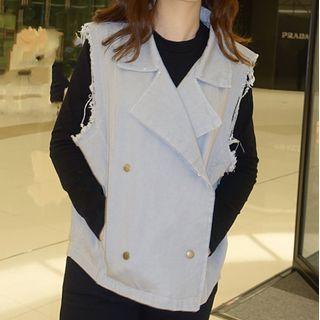 Sleeveless Notch Lapel Jacket Light Gray - One Size