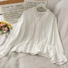 Lace-trim Pleated V-neck Blouse White - One Size