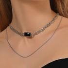 Faux Crystal Layered Alloy Choker 01 - Black & Silver - One Size