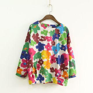 3/4-sleeve Floral T-shirt