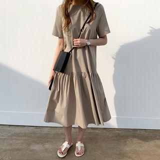 Short-sleeve Ruffle-hem Dress Beige - One Size