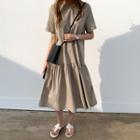 Short-sleeve Ruffle-hem Dress Beige - One Size