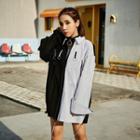 Short-sleeve Striped Panel Zip-up Shirt