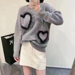 Mesh Ruffle Heart Print Sweater