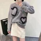 Mesh Ruffle Heart Print Sweater