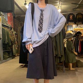 Mock Two-piece Oversize Pullover / Midi A-line Skirt