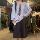 Mock Two-piece Oversize Pullover / Midi A-line Skirt