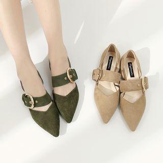 Buckled Faux-suede Pointy-toe Flats