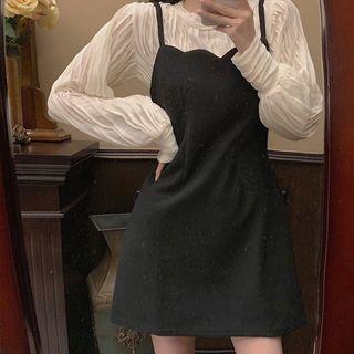Plain Ruched T-shirt / Sleeveless A-line Dress