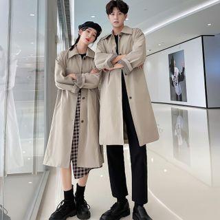 Couple Matching Single-breasted Midi Trench Coat