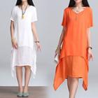 Plain Short-sleeve Midi Dress