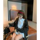 Patterned Cardigan / Pleated Mini Shirtdress