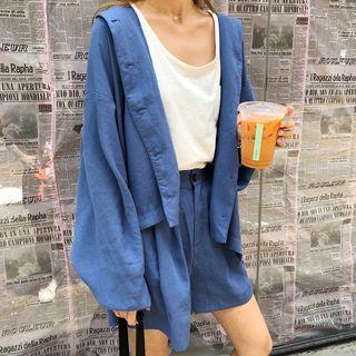 Set: Hooded Jacket + Plain Shorts Jacket - Blue - One Size / Shorts - Blue - One Size