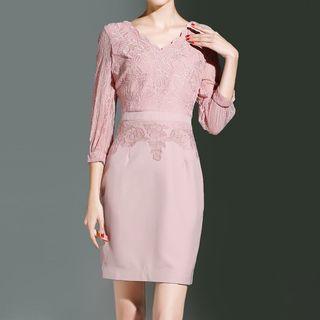 Lace Panel 3/4 Sleeve Sheath Dress