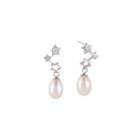 Sterling Silver Fashion Simple Star White Freshwater Pearl Stud Earrings Silver - One Size