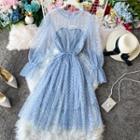 Long-sleeve Dots Mesh A-line Dress