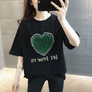 Short-sleeve Heart Detail Lettering T-shirt