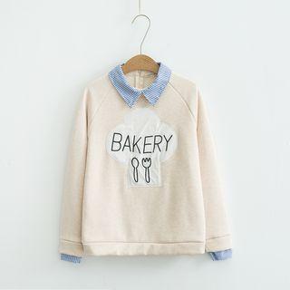 Mock-two-piece Paneled Applique Pullover