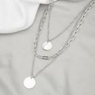 Disc Pendant Layered Necklace X667-2 - 1 Pc - Silver - One Size