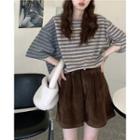 Short-sleeve Irregular Striped Loose-fit T-shirt