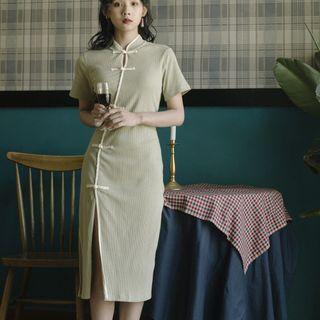 Short-sleeve Midi Frog-buttoned Qipao