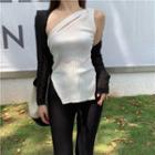 One-shoulder Slit Tank Top / Boot-cut Pants