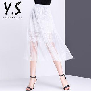 Sheer Panel Lace Skirt